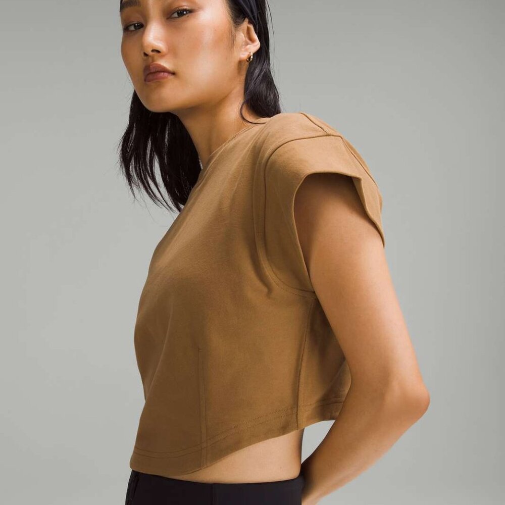 Lululemon Heavyweight Cotton Mock-Neck T-Shirt in Tan